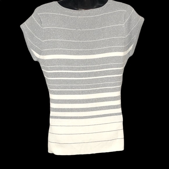 Notations women’s V-neck silver and white shimmer and sparkle sweater top - Picture 4 of 7